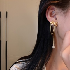 Pearl bow tassel Korean fashion alloy earrings