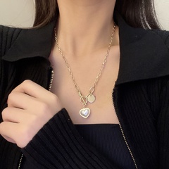 fashion simple geometric heart-shaped inlaid pearl alloy necklace