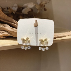 Korean bow alloy diamond-studded geometric drop earrings women