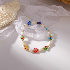 cute handmade color pearl flower elastic adjustable bracelet
