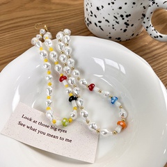 fashion cute pearl rainbow mushroom beaded necklace