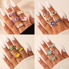cute color dripping oil watermelon butterfly flower ring set