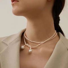 retro simple pearl chain multi-layer necklace
