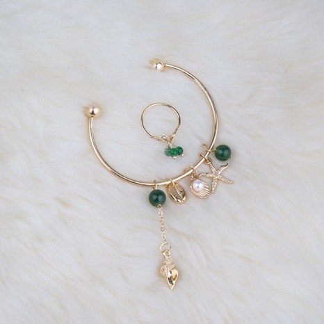 mode coquille perle turquoise pendentif ouvert bracelet anneau ensemble's discount tags