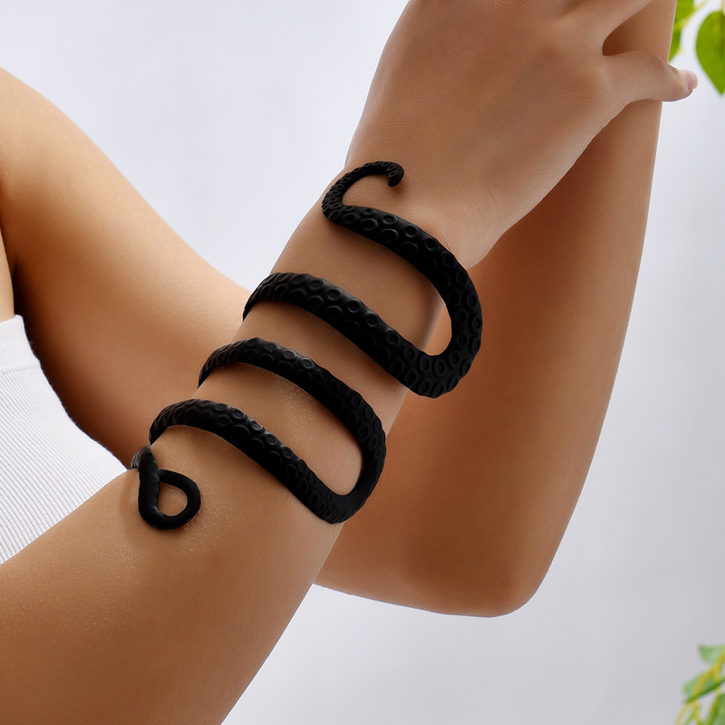 kreativer RetroStil Schlange geometrischer schwarzer Ring mit offenem Arm