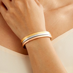 Mode-Rhombus-Plaid-Edelstahl 18 Karat vergoldetes Paar dreifarbiges Armband