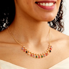 Mode Kupfer eingelegte Farbe Wassertropfen Zirkon 18 Karat vergoldete Halskette