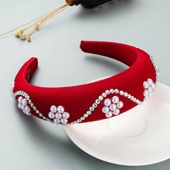 Baroque Flower Pearl Sponge Red Headband