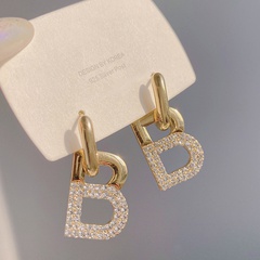 letter B-shaped pendant inlaid rhinestone ear buckle earrings