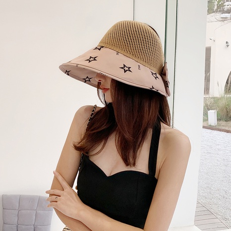 Korean big-brimmed face-covering empty top hat anti-UV bow sun hat's discount tags
