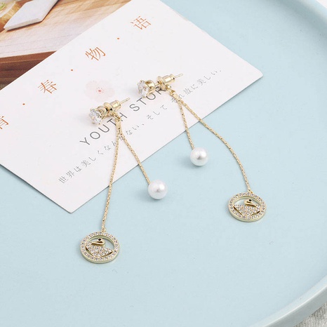 Elegant Long Set Zirconia Swan Pearl Tassel Earrings's discount tags