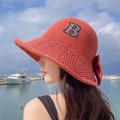 Summer new bow embroidery letter fisherman hat ladies sun hat's discount tags