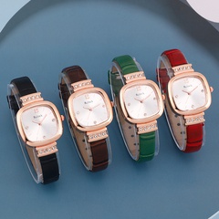simple diamond-encrusted square quartz PU solid color belt watch wholesale