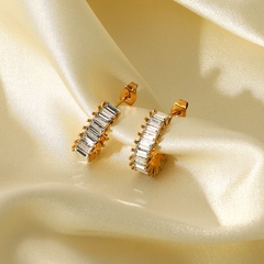 fashion C-shaped female 18K gold stainless steel zircon inlaid geometric stud earrings