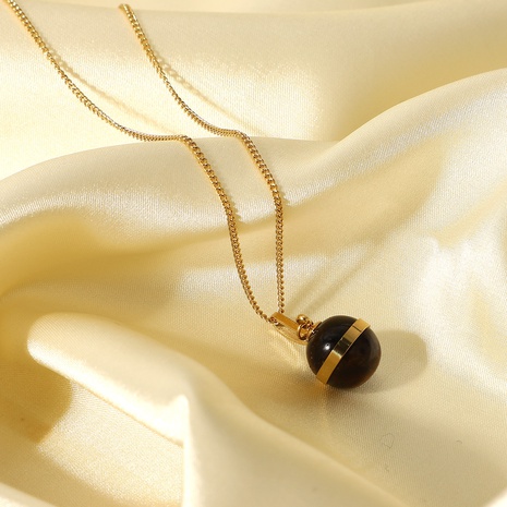 14K Gold Tiger Eye Stone Ball Pendant Stainless Steel Fashion Gold Plated Clavicle Chain NHJIE666918's discount tags