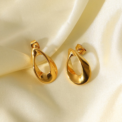 Aretes simples de moda con forma de botón hueco de acero inoxidable chapado en oro de 18 quilates's discount tags