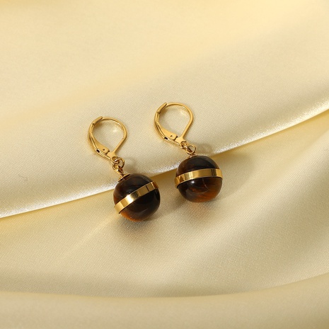 Boucles d'oreilles pendantes en forme de petite boule en pierre rétro en acier inoxydable 14K's discount tags