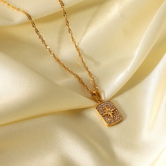 Mode 18 Karat vergoldeter Edelstahl mit achtzackiger Sternanhänger-Halskette aus Zirkonium
