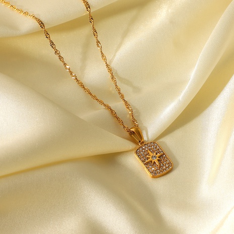 Collar colgante con etiqueta de estrella de ocho puntas de circonio completo de acero inoxidable chapado en oro de 18 quilates a la moda's discount tags
