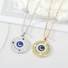 Blue Drop Glaze Round Coin Pendant Turkey Star Moon Clavicle Chain