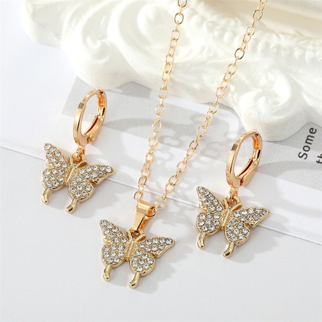 Alloy diamond butterfly earrings necklace set fashion geometric jewelry NHGO666950's discount tags