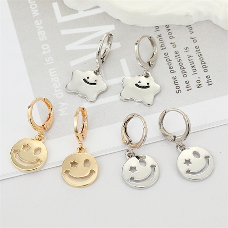 minimalist buckle cute round hollow smiley cloud funny emoji alloy earrings's discount tags
