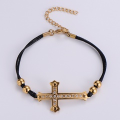bracelet de mode croix diamant cuir corde bracelet en acier titane