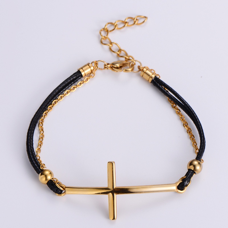 hiphop simple pendentif couple acier titane bracelet croix noire