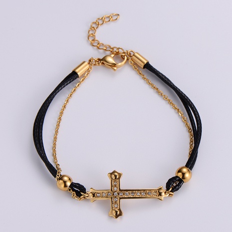 fashion titanium steel double-layer bracelet simple diamond cross bracelet's discount tags