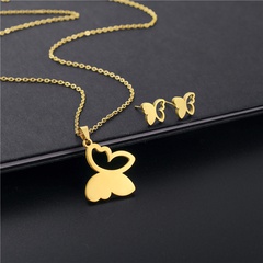 Hollow Butterfly Pendant Necklace Earring Stainless Steel Gold Jewelry Set