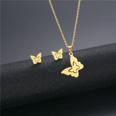 Mexican Insect Butterfly Necklace Earring Set Gold-Plated Stainless Steel Three-piece Set