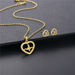 fashion heart-shaped necklace hollow ECG pendant stainless steel jewelry three-piece set