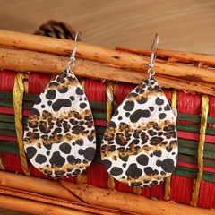 new drop-shaped retro leopard print two-color leather earrings metal