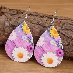 new drop-shaped printed daisy sunflower leather double-sided pu earrings metal