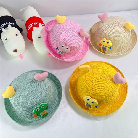 Children's hat spring and summer fisherman straw hat heart frog hat NHCOY667112's discount tags