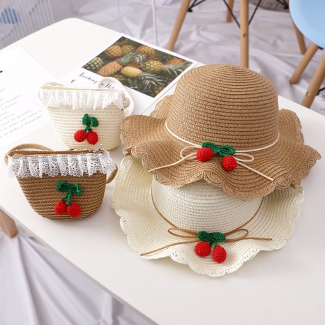 fashion contrast color children princess cherry bag outdoor sun protection straw hat NHCOY667129's discount tags
