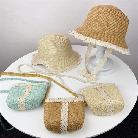 vintage contrast color lace strap straw hat bag suit sun hat wholesale NHCOY667131's discount tags