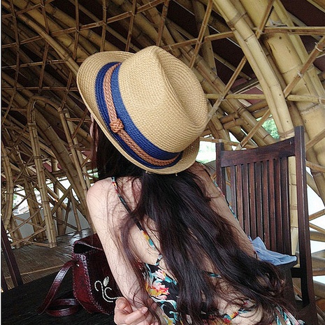 Beach hat female summer straw hat small top hat seaside British jazz hat NHCOY667147's discount tags