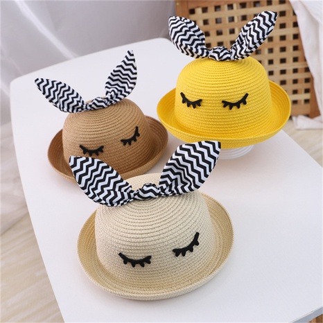 fashion striped bow Children's straw hat summer thin section hat wholesale NHCOY667153's discount tags