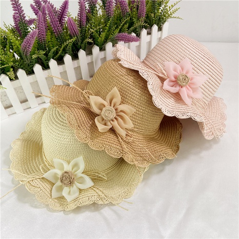 solid color Children's sun hat straw hat princess lace flower bag wholesale NHCOY667178's discount tags