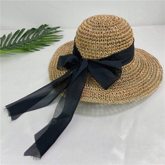 simple lace bow three-dimensional crochet straw hat foldable big-brimmed hat