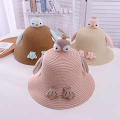 fashion contrast color Penguin Children's straw hat fisherman hat summer sunscreen baby bag wholesale