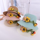 fashion contrast color flower decoration summer baby sun hat travel beach sun straw hatpicture8