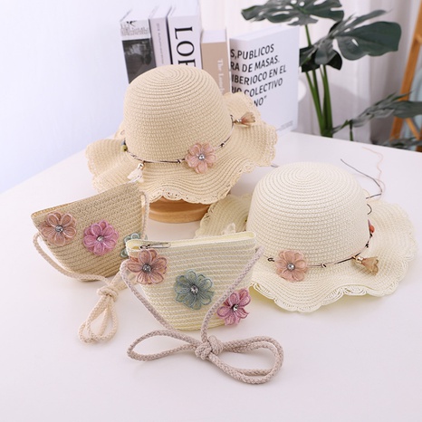 fashion flower decoration solid color children's summer beach hat sun hat straw hat wholesale NHCOY667224's discount tags