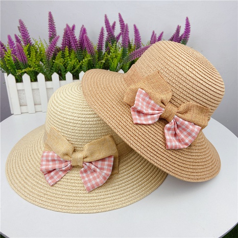 Korean summer plaid bow straw fisherman hat shade travel straw hat NHCOY667243's discount tags