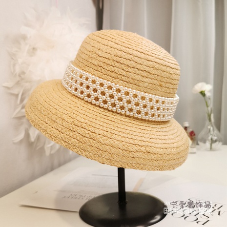 French pearl raffia straw hat seaside holiday sunscreen big brim sun hat NHCOY667241's discount tags