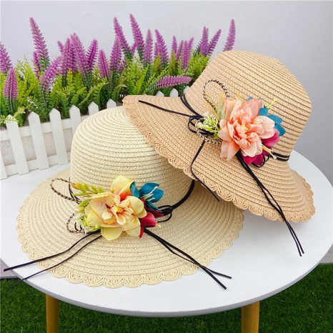New straw hat women summer travel flowers sunshade sun hat beach hat NHCOY667235's discount tags