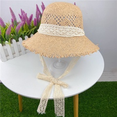 Hat women summer foldable lace straps beach straw hat sun hat