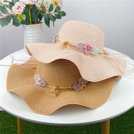 simple lace leaves flower sun hat lotus wavy straw hat beach hat  NHCOY667260's discount tags