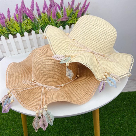 Hat female summer big brim leaf pendent seaside beach sunscreen straw hat  NHCOY667263's discount tags